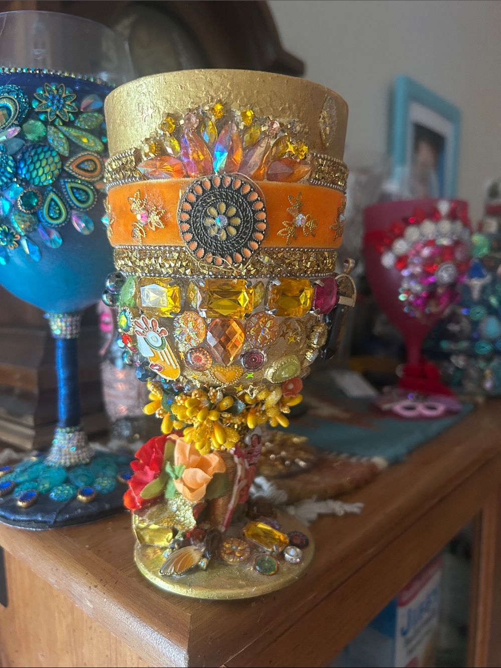 Handcrafted Decorative Jeweled Goblets- various colours. Original creations.